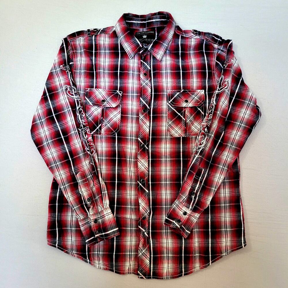 Pop Icon Clothing Buckle Pearl Snap Western Wear Shirt Long-Sleeve men's L